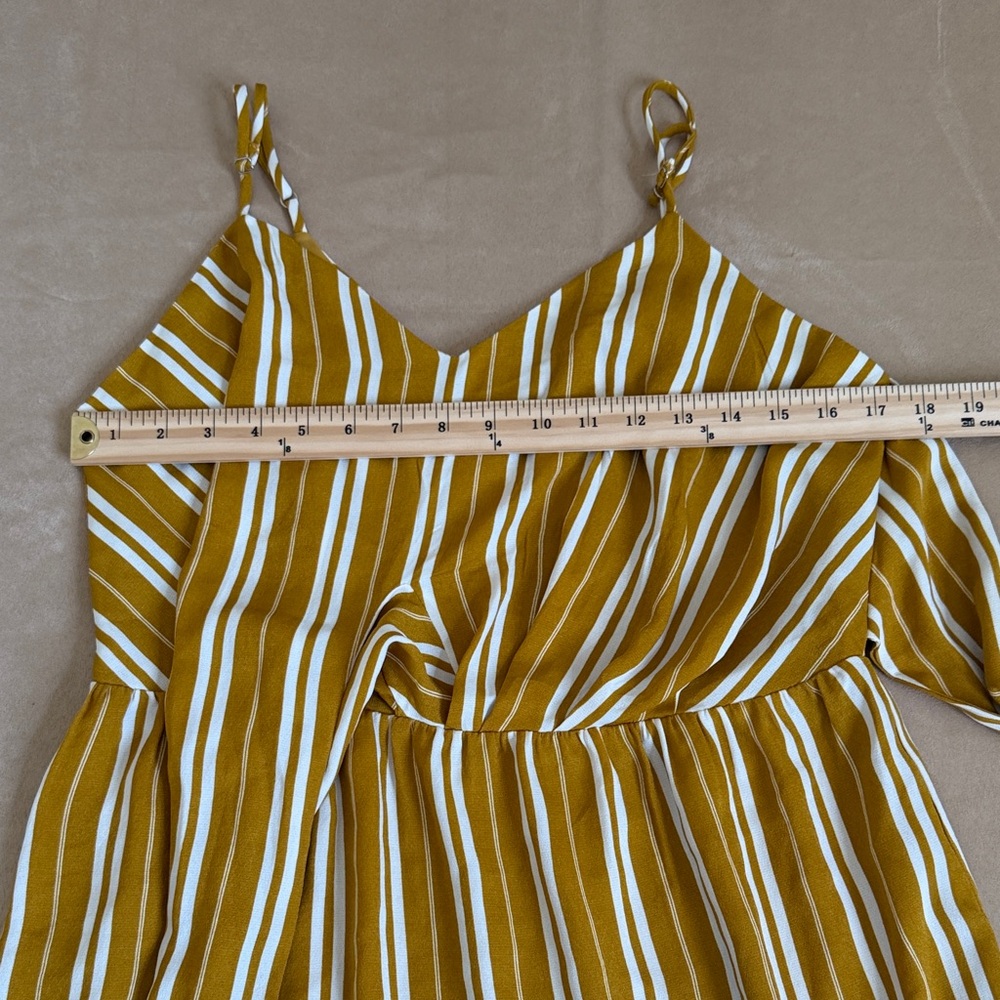 Every Striped Mustard Yellow mock Wrap Dress Size L - Picture 5 of 11